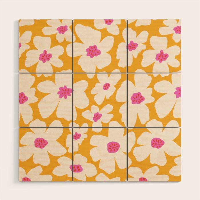 Retro Daisy - Yellow, Pink and White Wood Wall Art Gallery Image 1