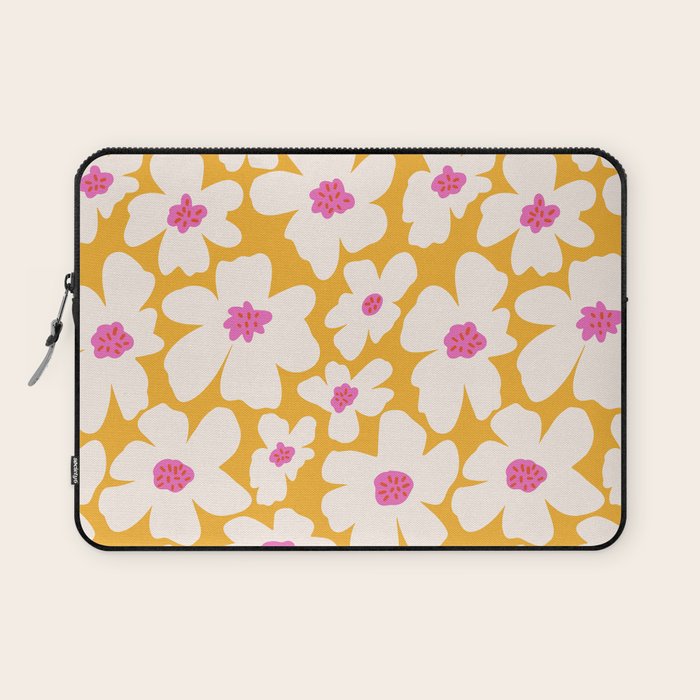 Retro Daisy - Yellow, Pink and White Laptop Sleeve Gallery Image 1