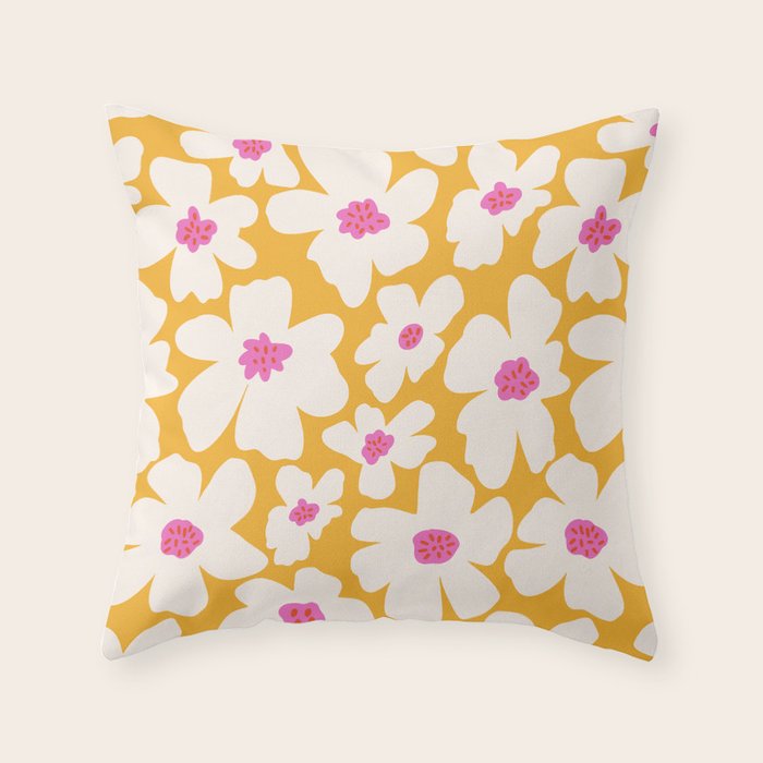 Retro Daisy - Yellow, Pink and White Throw Pillow Gallery Image 6