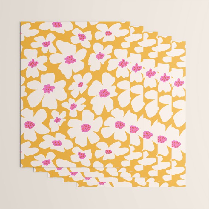 Retro Daisy - Yellow, Pink and White Wrapping Paper Gallery Image 3