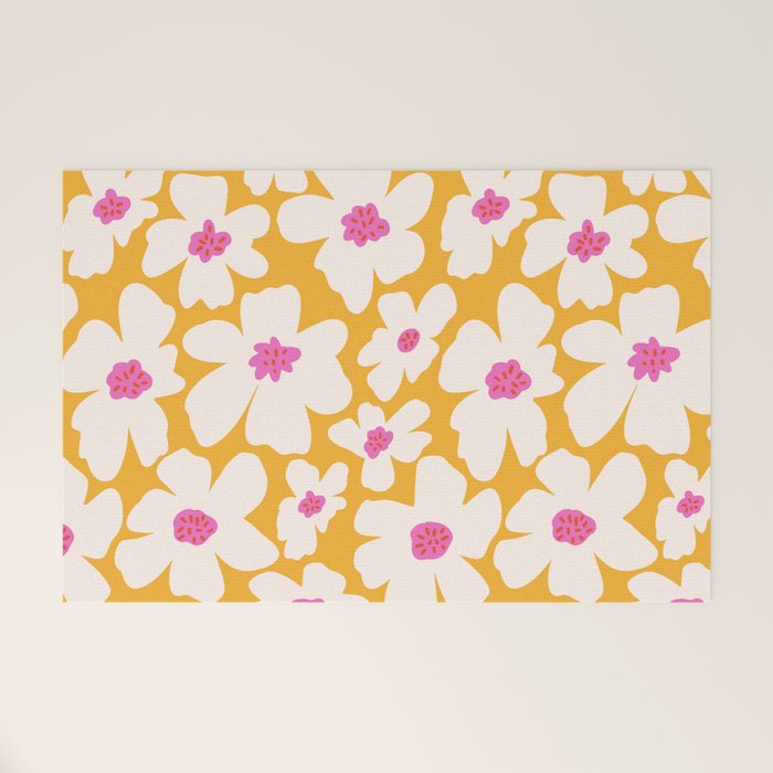 Retro Daisy - Yellow, Pink and White Welcome Mat Gallery Image 1