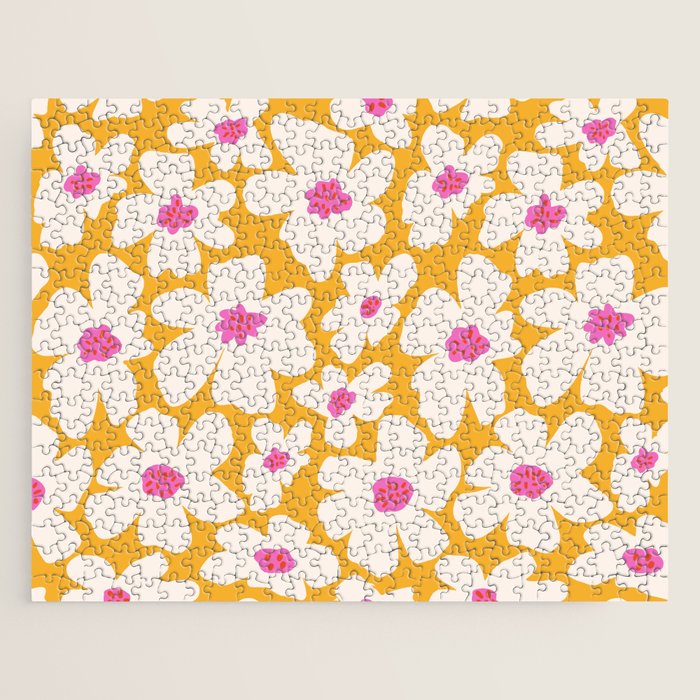 Retro Daisy - Yellow, Pink and White Jigsaw Puzzle Gallery Image 1