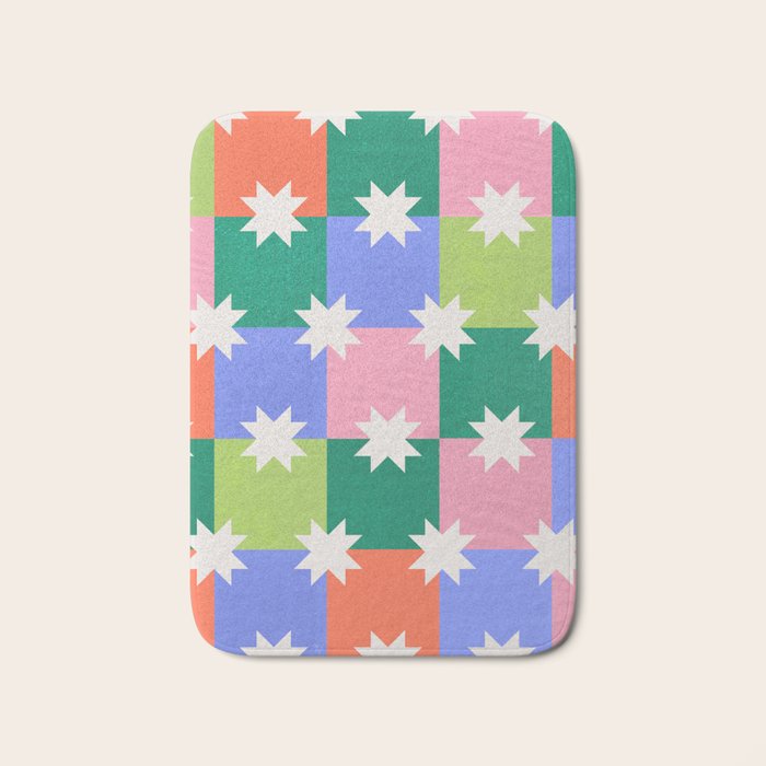 Checkered holiday pattern with stars Bath Mat Gallery Image 1