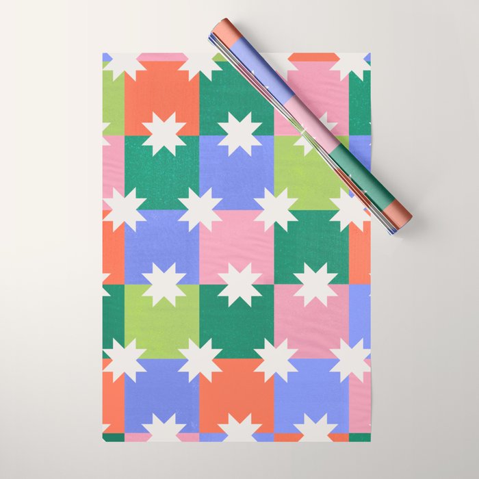 Checkered holiday pattern with stars Wrapping Paper Gallery Image 1