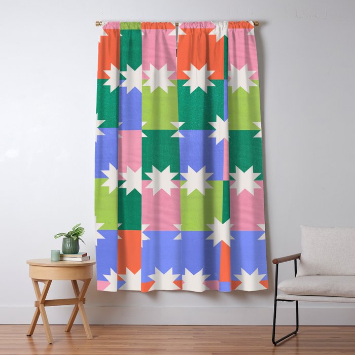 Checkered holiday pattern with stars Window Curtain Gallery Image 1