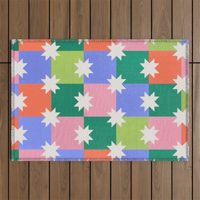 Checkered holiday pattern with stars Outdoor Rug Gallery Image 1