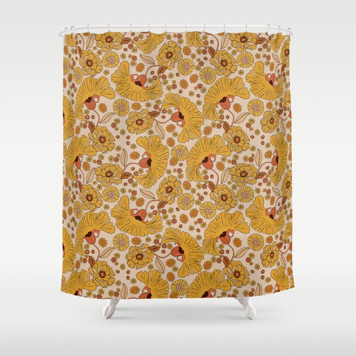 70s Floral Pattern Shower Curtain Gallery Image 1