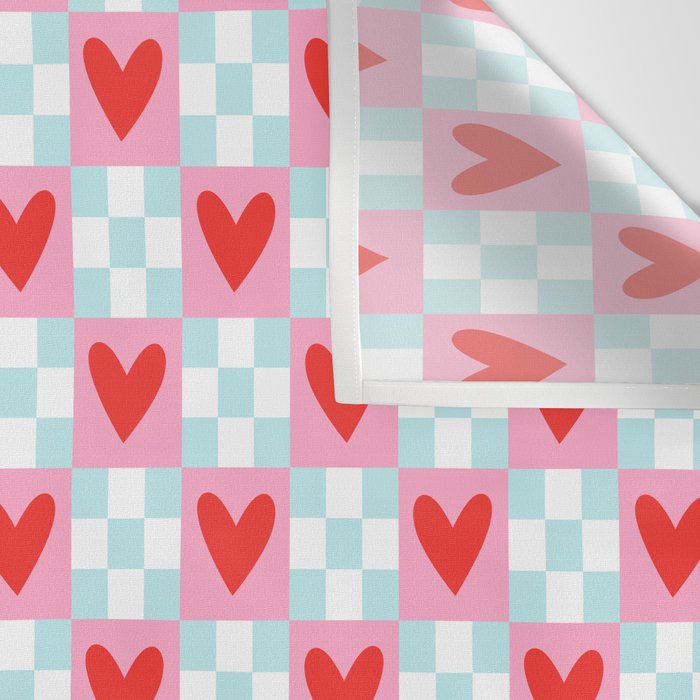 Red love heart checkered pattern Wall Tapestry Gallery Image 3