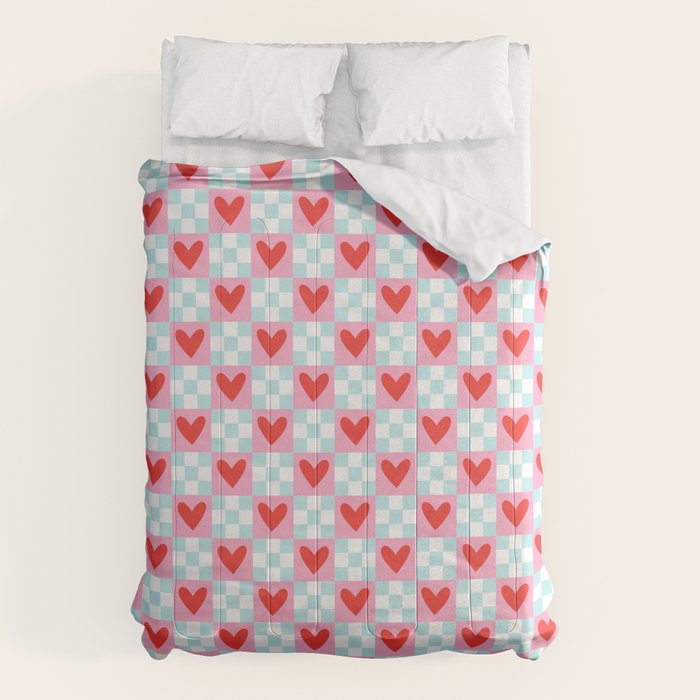 Red love heart checkered pattern Comforter Gallery Image 6