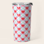 Red love heart checkered pattern Travel Mug Gallery Image 2