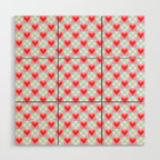 Red love heart checkered pattern Wood Wall Art Gallery Image 1