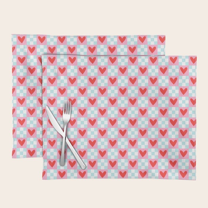 Red love heart checkered pattern Placemat Gallery Image 1