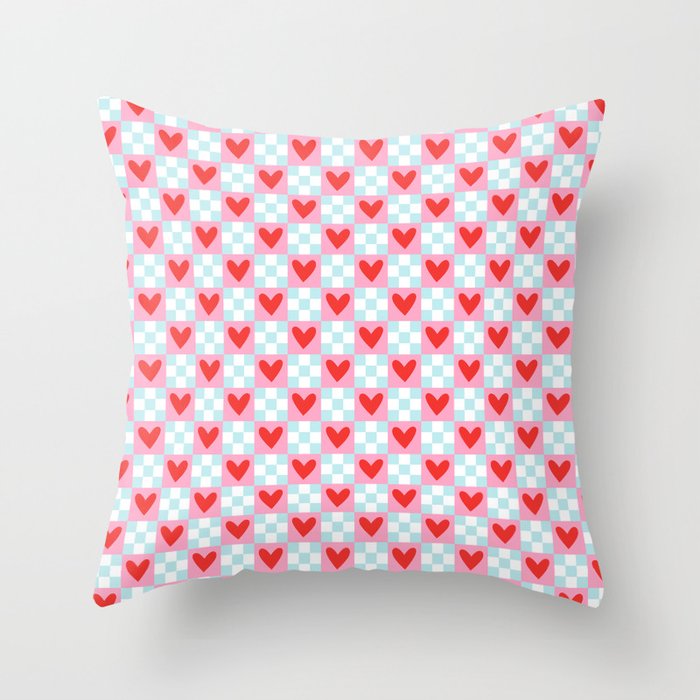 Red love heart checkered pattern Throw Pillow Gallery Image 6
