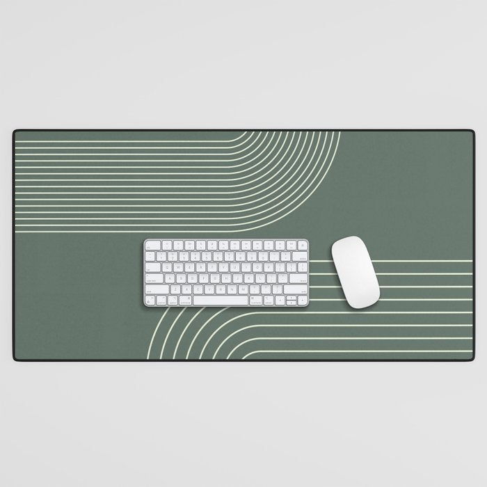 Geometric Lines in Sage Green 5 (Rainbow Abstraction) Desk Mat Gallery Image 1