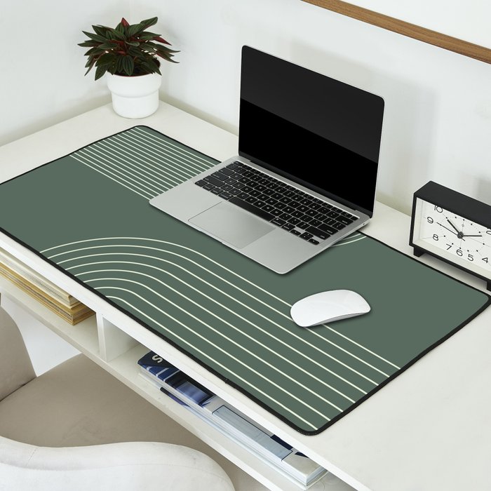 Geometric Lines in Sage Green 5 (Rainbow Abstraction) Desk Mat Gallery Image 2