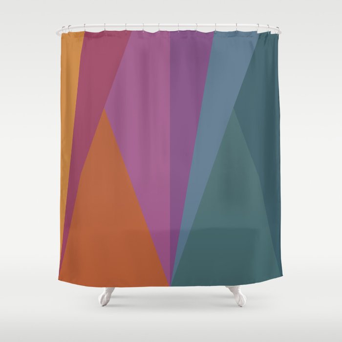 Geometric Triangles X Retro Rainbow Shower Curtain Gallery Image 1