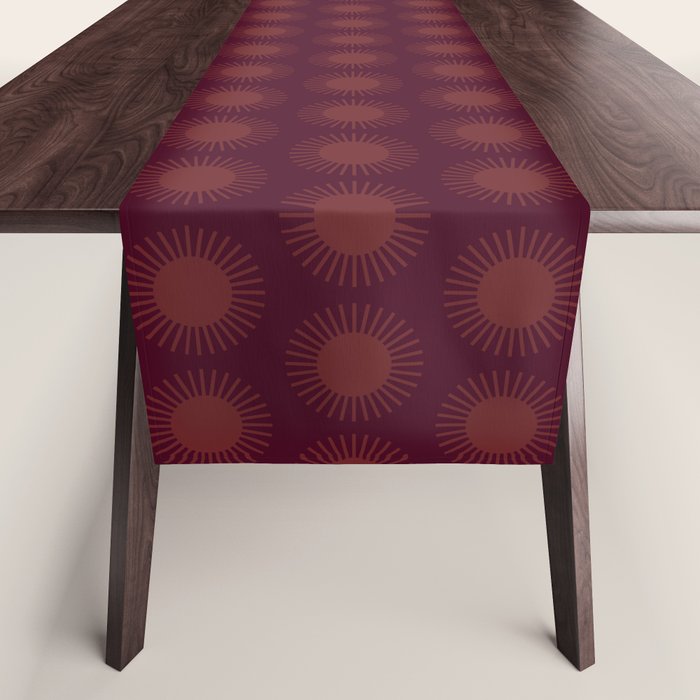 Boho Summer Sun Pattern XIII Dark Maroon Red Table Runner Gallery Image 1