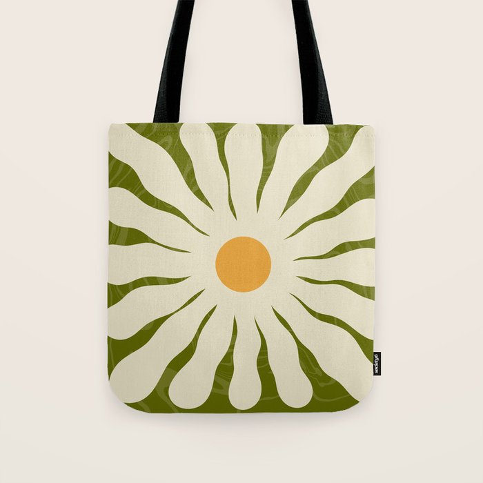 White Daisy Flower 70s Retro Abstract Tote Bag Gallery Image 1