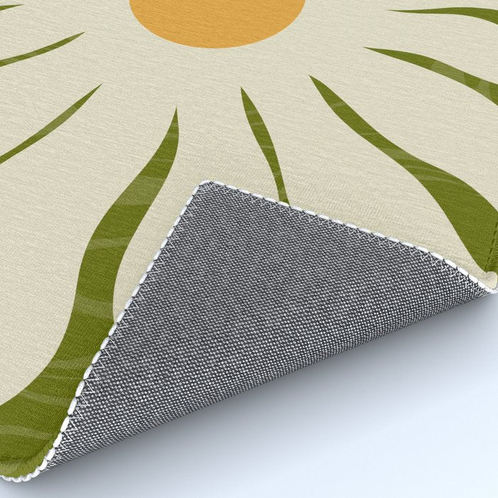 White Daisy Flower 70s Retro Abstract Rug Gallery Image 4