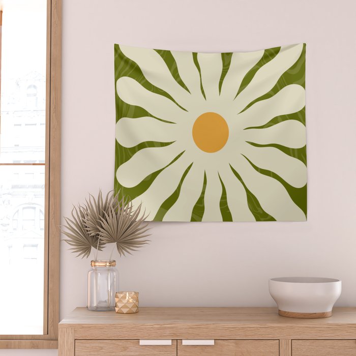 White Daisy Flower 70s Retro Abstract Wall Tapestry Gallery Image 2
