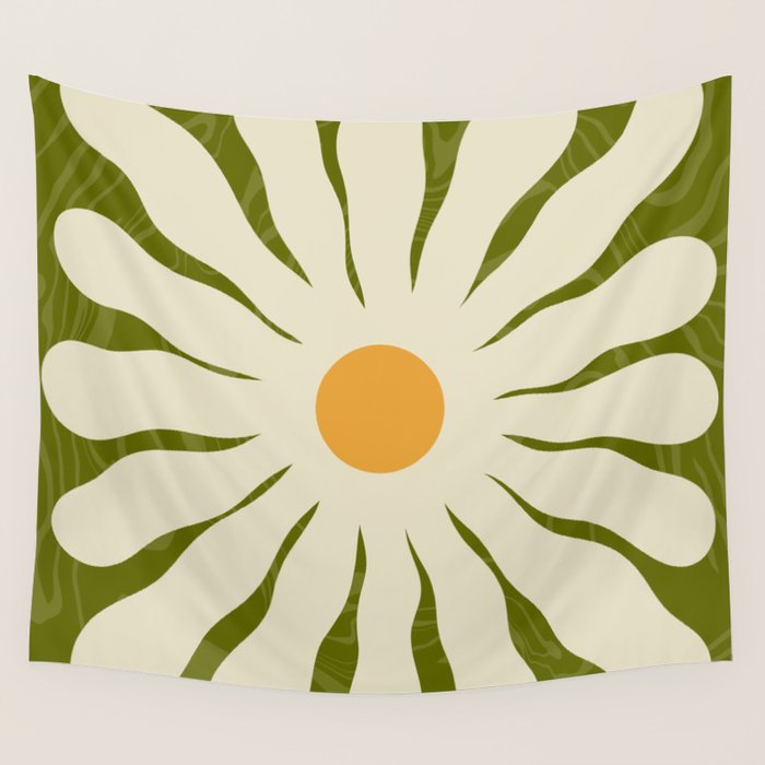 White Daisy Flower 70s Retro Abstract Wall Tapestry Gallery Image 4