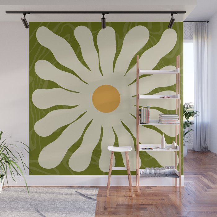 White Daisy Flower 70s Retro Abstract Wall Mural Gallery Image 1