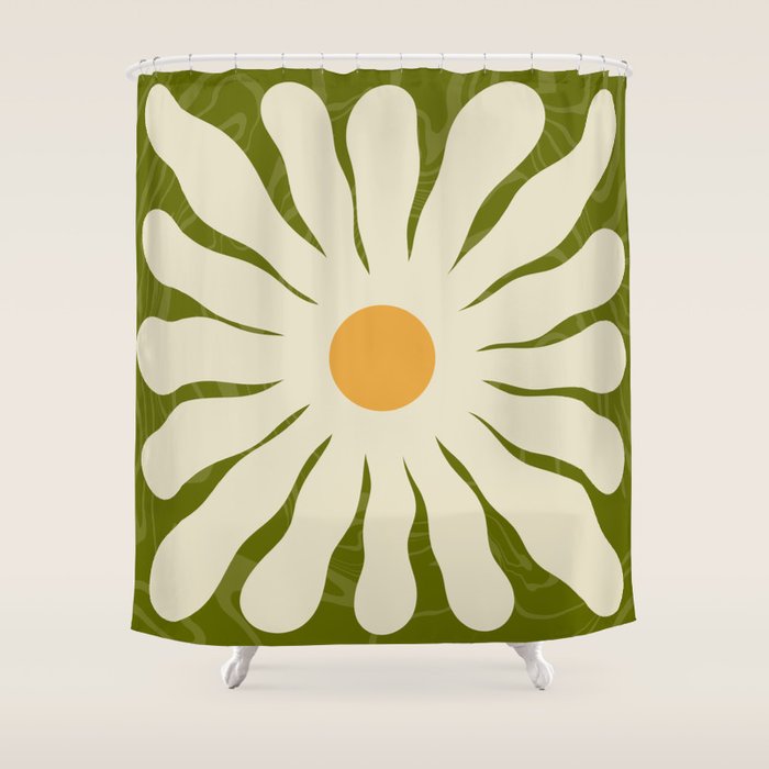White Daisy Flower 70s Retro Abstract Shower Curtain Gallery Image 1