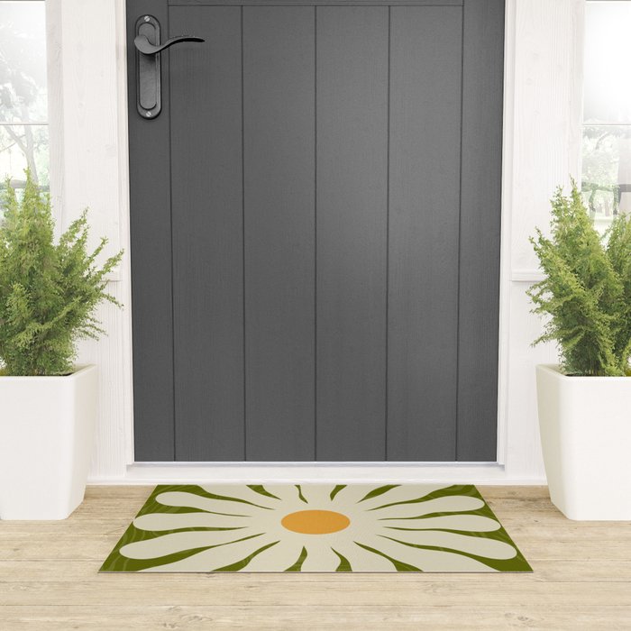 White Daisy Flower 70s Retro Abstract Welcome Mat Gallery Image 3