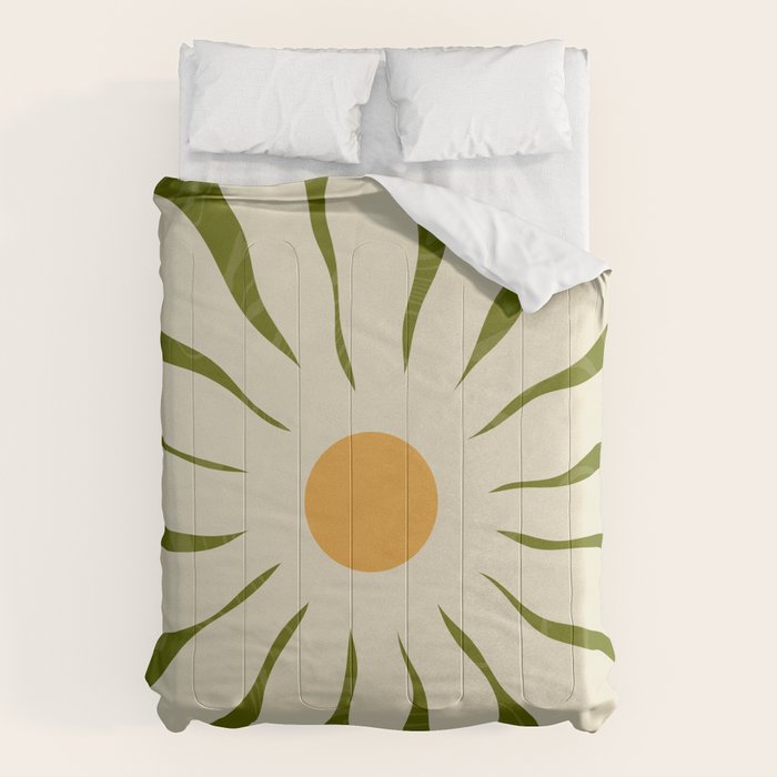 White Daisy Flower 70s Retro Abstract Comforter Gallery Image 1