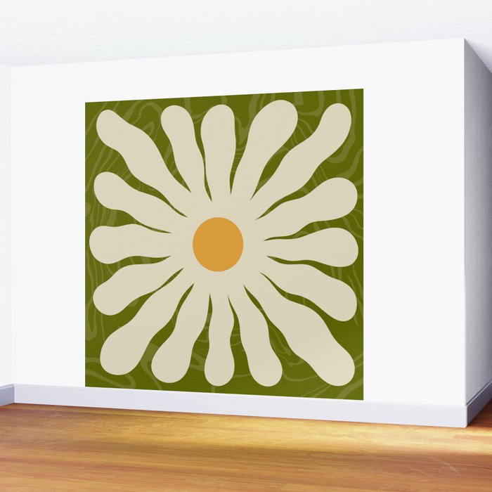 White Daisy Flower 70s Retro Abstract Wall Mural Gallery Image 2