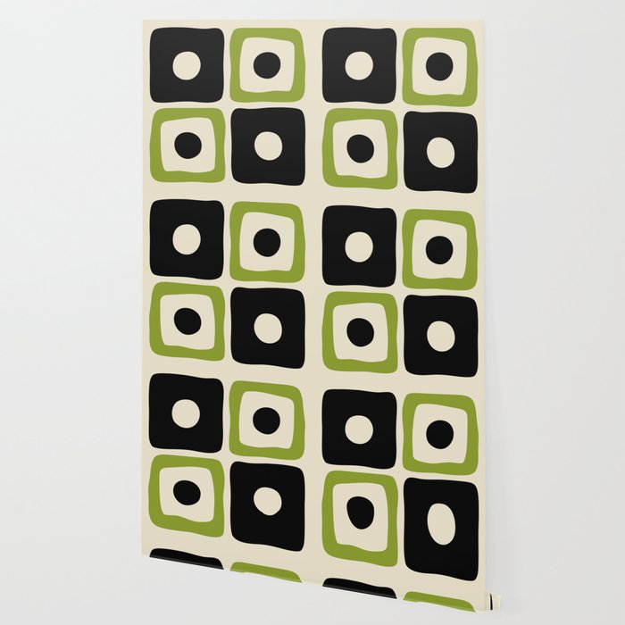 Mid Century Modern Scandinavian Pattern 592 Black and Chartreuse Wallpaper Gallery Image 2