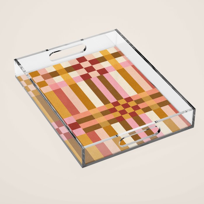 Woven Checks and Stripes - Harvest Gold Acrylic Tray Gallery Image 1