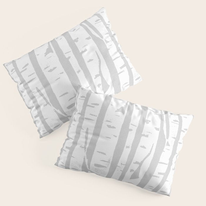 Woodcut Birches Grey Pillow Sham Gallery Image 1
