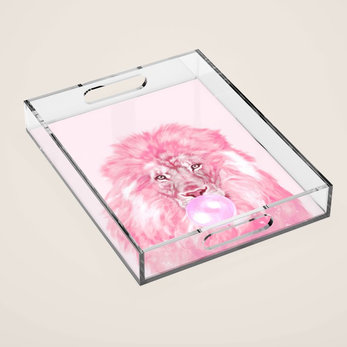 Lion Chewing Bubble Gum in Pink Acrylic Tray Gallery Image 1