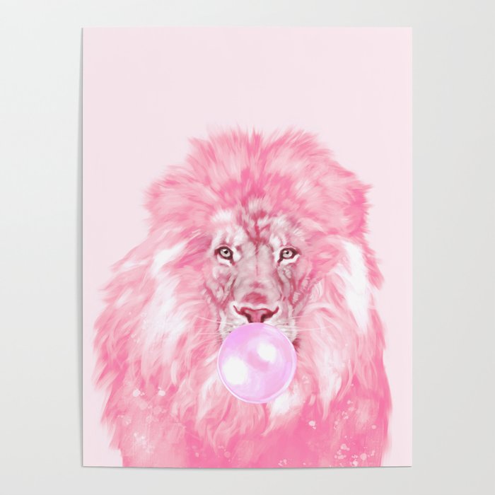 Lion Chewing Bubble Gum in Pink Poster Gallery Image 4
