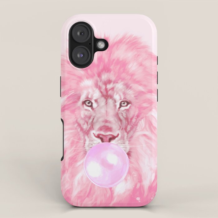 Lion Chewing Bubble Gum in Pink iPhone Case Gallery Image 1