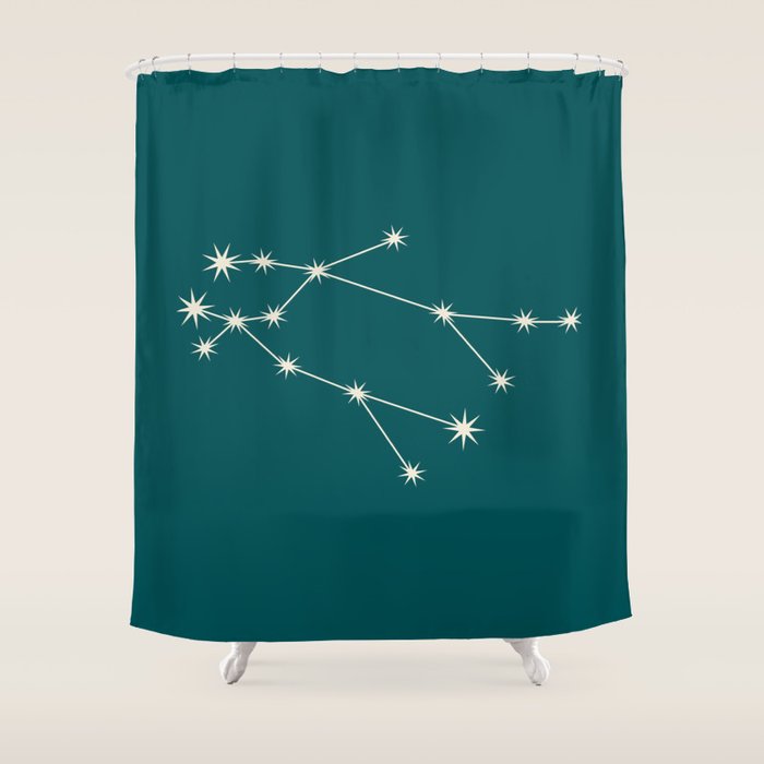 Gemini Zodiac Star Constellation Line Art Deep Teal Shower Curtain Gallery Image 1