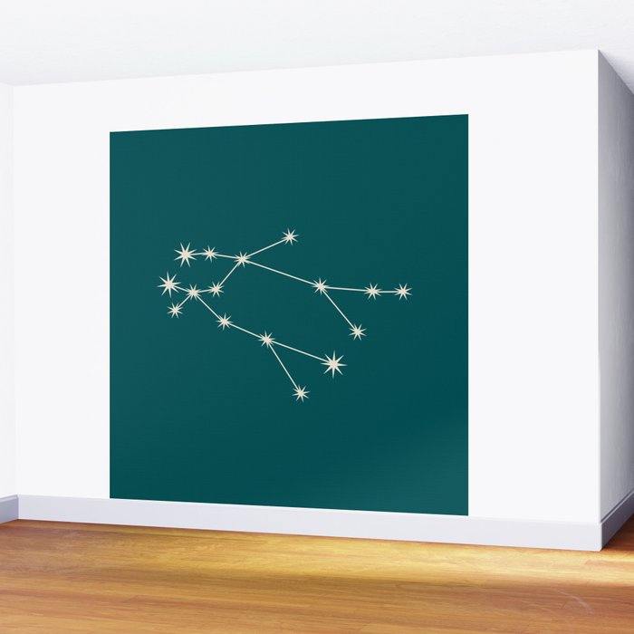 Gemini Zodiac Star Constellation Line Art Deep Teal Wall Mural Gallery Image 2