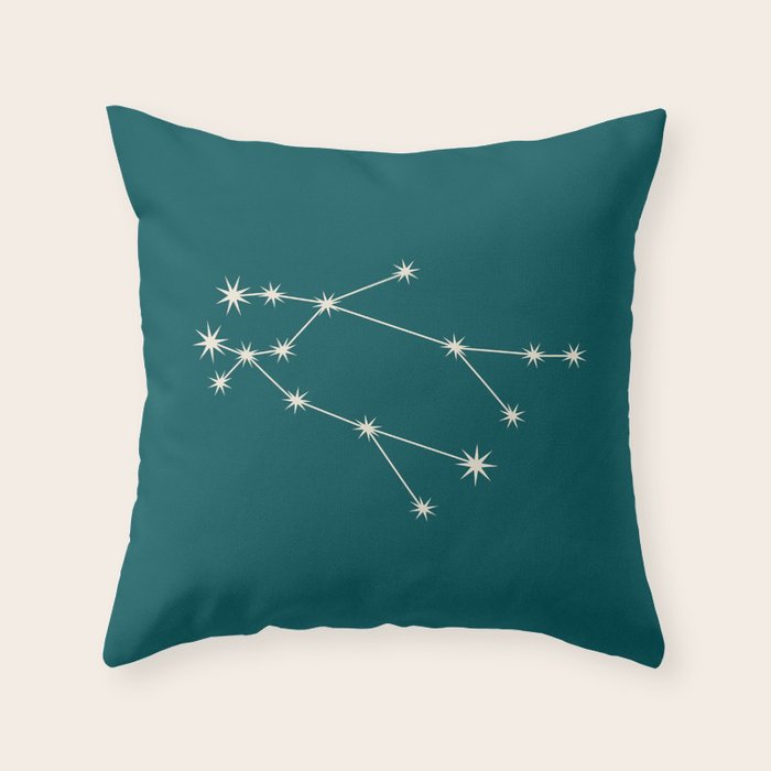 Gemini Zodiac Star Constellation Line Art Deep Teal Throw Pillow Gallery Image 6
