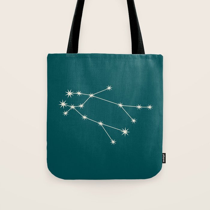 Gemini Zodiac Star Constellation Line Art Deep Teal Tote Bag Gallery Image 1
