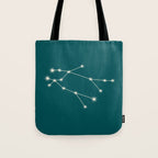 Gemini Zodiac Star Constellation Line Art Deep Teal Tote Bag Gallery Image 1