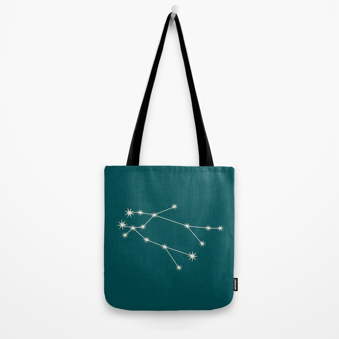 Gemini Zodiac Star Constellation Line Art Deep Teal Tote Bag Gallery Image 2