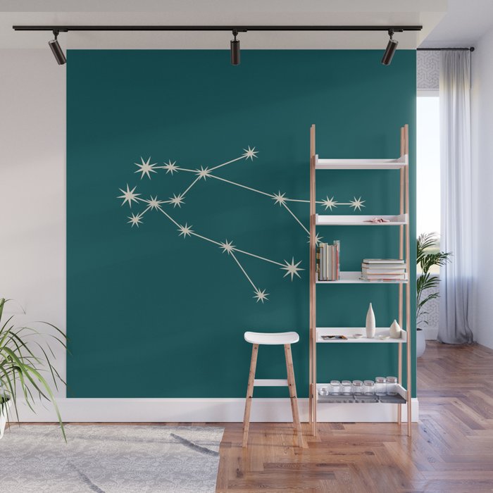Gemini Zodiac Star Constellation Line Art Deep Teal Wall Mural Gallery Image 1