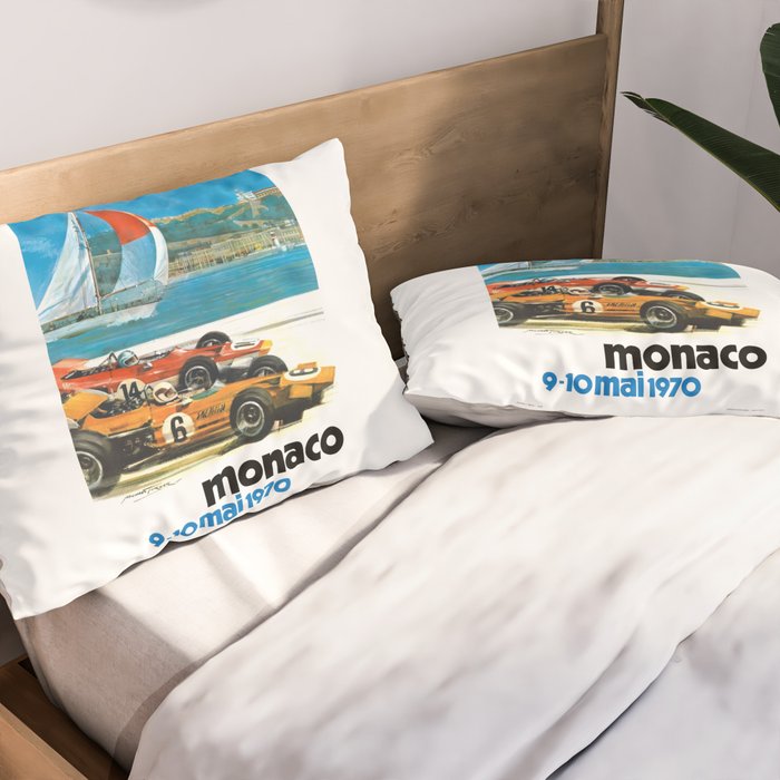 1970 MONACO Grand Prix Racing Poster Pillow Sham Gallery Image 2