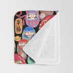 Japanese Tiger Daruma with small Darumas Throw Blanket Gallery Image 3