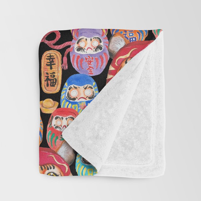 Japanese Tiger Daruma with small Darumas Throw Blanket Gallery Image 3