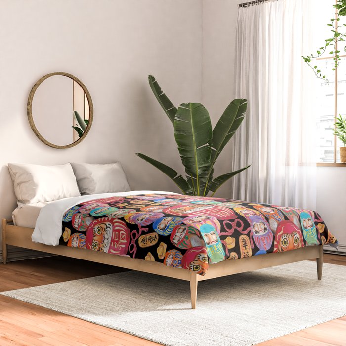 Japanese Tiger Daruma with small Darumas Comforter Gallery Image 2