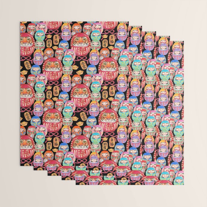 Japanese Tiger Daruma with small Darumas Wrapping Paper Gallery Image 3