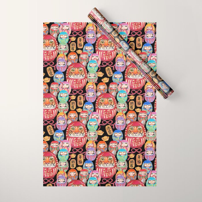 Japanese Tiger Daruma with small Darumas Wrapping Paper