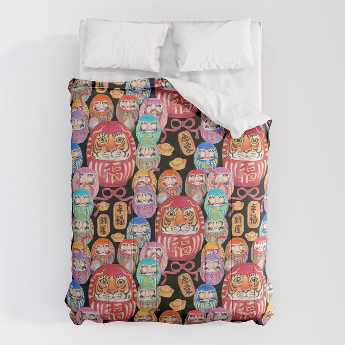 Japanese Tiger Daruma with small Darumas Comforter Gallery Image 6